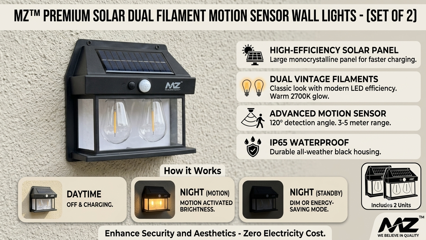 Solar Motion Sensor LED Wall Lamp | Waterproof Outdoor Garden Security Light