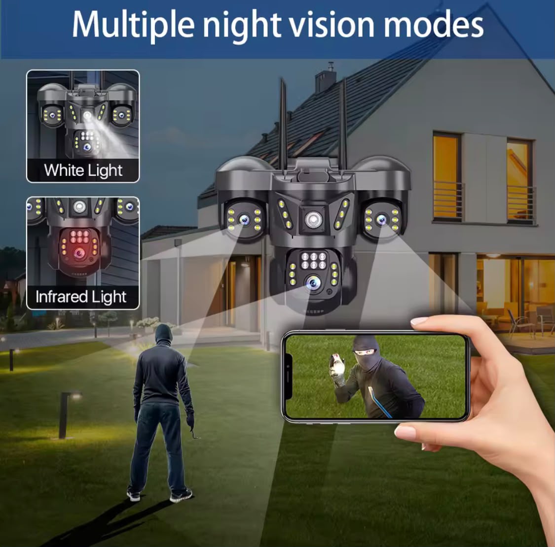 9MP Triple Lens WiFi/4G Smart PTZ Outdoor Security Camera with Auto Tracking & Night Vision