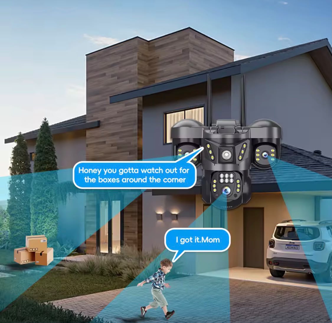 9MP Triple Lens WiFi/4G Smart PTZ Outdoor Security Camera with Auto Tracking & Night Vision