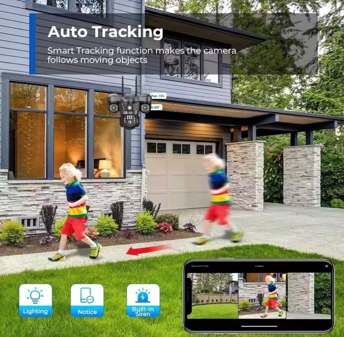 9MP Triple Lens WiFi/4G Smart PTZ Outdoor Security Camera with Auto Tracking & Night Vision